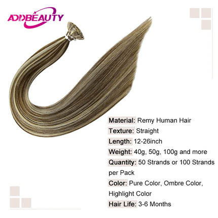 Straight Flat Tip Human Hair Extension 50 Strands Keratin Capsule Brazilian Human Remy Hair Extension Natural Human Fusion Hair