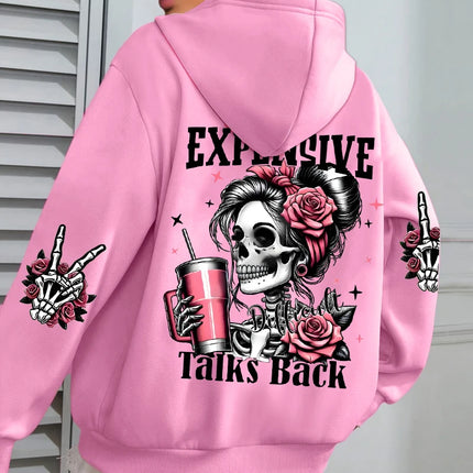 Expensive Talks Back Funny Printing Womens Hoodie Loose Multicolor Pullovers Fleece Autumn Sportswear Casual Pocket Hoody