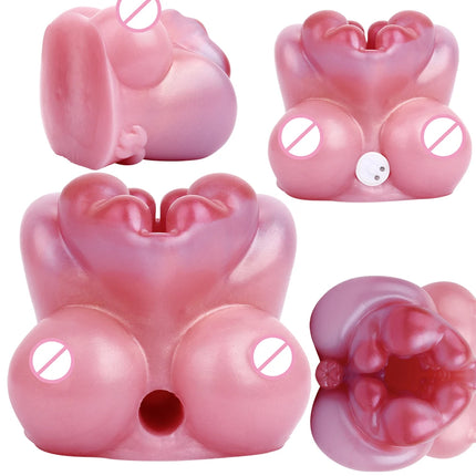 GEEBA 3D Realistic Male Masturbator with Breast Design Soft Silicone Pocket Pussy Stroker USB Rechargeable Vibration Men Sex Toy