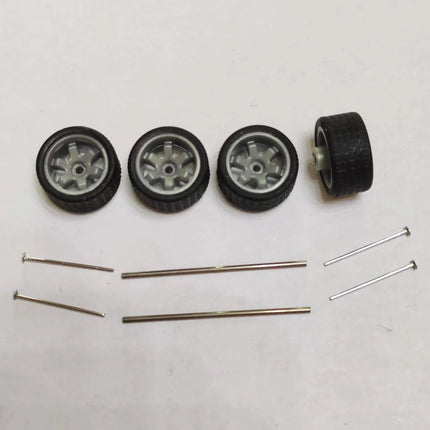 5 Sets 1/64 Alloy Car Model Tires w Shaft Wheels w 25mm Axles for Modify 1:64 Matchbox/Domeka/HW Model Cars No Need Open Chassis