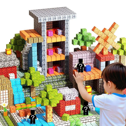 Mine World Magnetic Building Blocks Magnet Bricks With Figures DIY Construction Set STEM  Montessori Sensory Toys For Kids Gifts