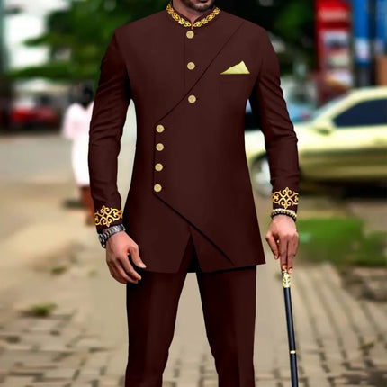 African Suits for Men Slim Fit Embroidery Full Sleeve Double Breasted Blazer and Pants Set Formal Business Dress Suit A2316051