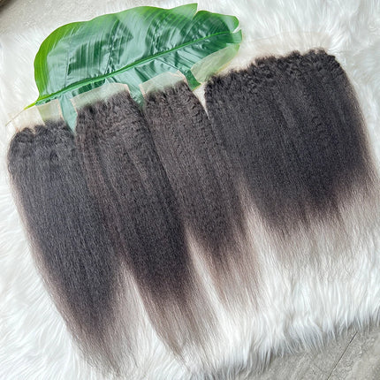 Kinky Straight 4x4 4x6 5x5 13x4 Transparent Lace Closure #1B Natural Color Bleached Knots Lace Frontal Raw Virgin Human Hair