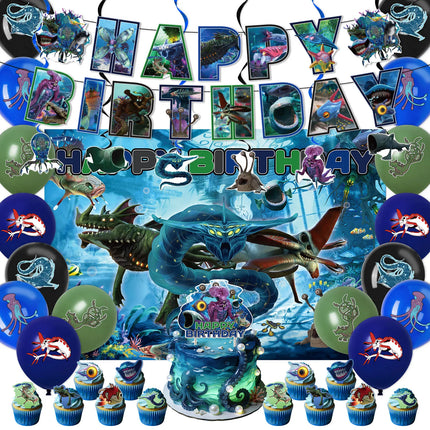 Bloop Sea Monster Birthday Party Decorations Gran Maja Subnautica Party Decorations Banner Cake Topper Cupcake Toppers Ballons