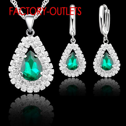 Hot Sale Genuine 925 Sterling Silver Bridal Jewelry Sets Shiny Crystal Water Drop Necklaces Hoop Earrings Women Party Engagement