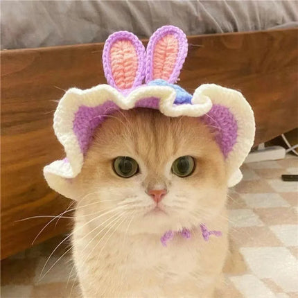 Knitted Cute Soft Cat Hat Halloween Christmas Party Costume Head Wear Accessories for Puppy Pet Kitten Little Dogs Small Animals