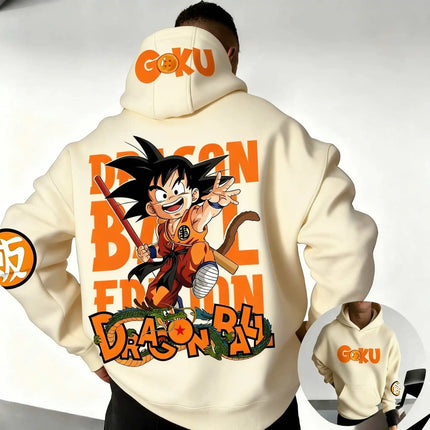 2026 Dragon Ball Retro Anime Hoodie, Kid Goku Print Men's Pure Cotton Hoodie, Casual Loose Sports Daily Version  Y2K Style