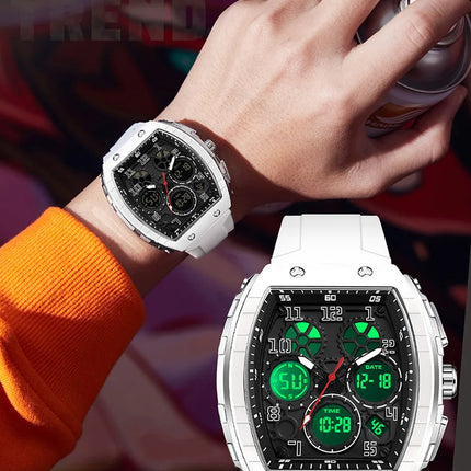 Men Sports Digital Wrist Watches For Male Clock Dual Display Man Tonneau Watches Chronograph Luminous Silicone Band Dropship