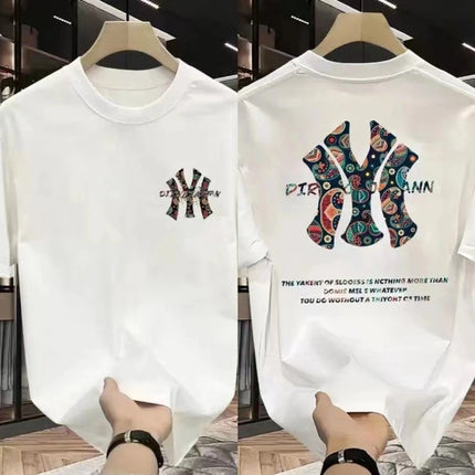 2024 "NY"Chinese Style Print Cotton T-Shirt Man Fashion Clothe Graphic Personalized Pattern Short Sleeve Crew Neck High Quality