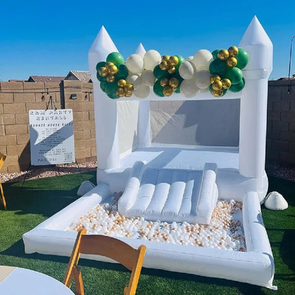 4m Inflatable Bounce House White Jumping Castle With Ball Pool Slide Children Birthday Party Decoration Gift Bouncy Castle