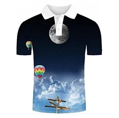 Summer Casual 3D Digital Printed Polo Shirt with Collar for Elderly and Smoking Short Sleeved Top