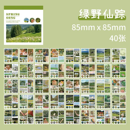 40sheets Retro Paper Sticker Book Diy Diary Planner Decoration Oil Painting Scenery Sticker Album Scrapbooking Kawaii Stationery