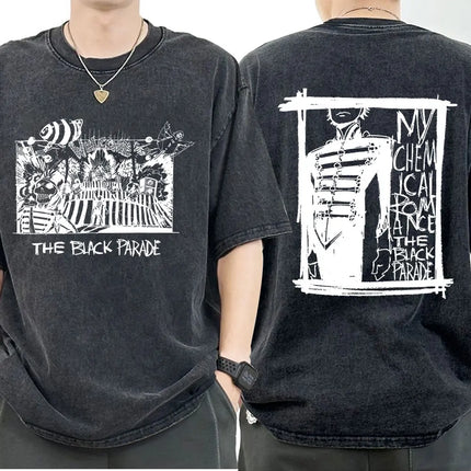 My Chemical Romance Band Washed T-shirt Long Live The Black Parade Tour Merch T-shirts Men Women Gothic Punk Oversized T Shirts