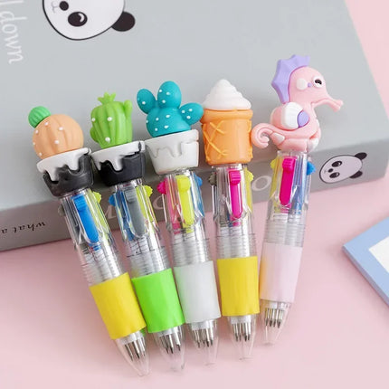 20Pcs/Lot Cute Cartoon 4 Color Mini Ballpoint Pen Kawaii Unicorn Flamingo Retractable Pen Stationery Gift School Office Supplies