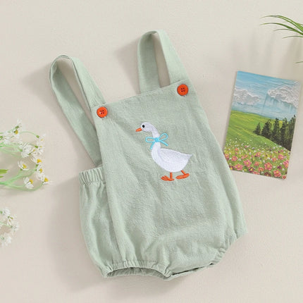 FOCUSNORM 0-12M Infant Baby Girls Boys Cute Romper Sleeveless Cartoon Duck Print Suspender Jumpsuit for Newborn