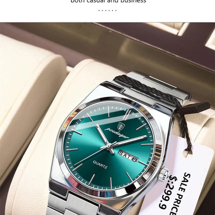 POEDAGAR Luxury Quartz Man Wristwatch Sport Men Watches Waterproof Luminous Date Week Stainless Steel Men's Watch Male Reloj