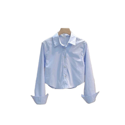 Fall Fashion Women's Small Size Casual Long Sleeve Shirt Design Versatile Short High Waist Slim Top for Ladies