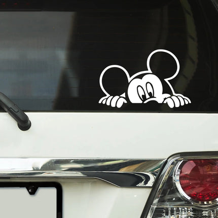Lovely Mickey Mouse Peeking Vinyl Sticker For Car Window Bumper Decoration, Cute Cartoon Decals Decor
