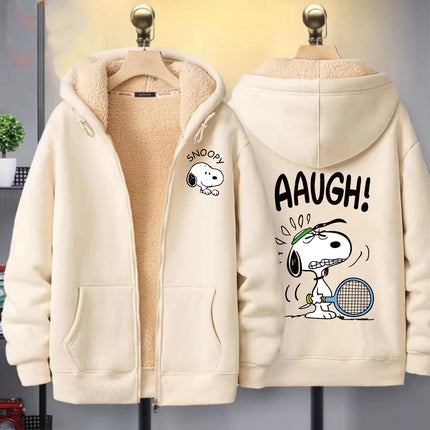 Snoopy New Zip Hoodie for Adult Kawaii Cartoon Sweatshirt Man Woman Clothing Fleece Coat Fashion White Winter Warm Clothes Gift