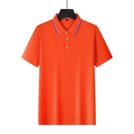 Men's Blue Polo Shirt Short Sleeve Contrast Collar Button Placket Business Casual 2026