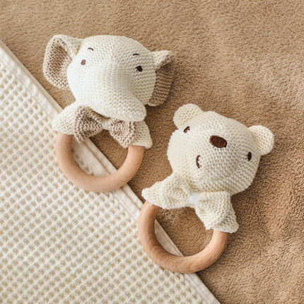 Baby Crochet Animal Rattle Newborn Cartoon Elephant Bear Wooden Ring Mobile Sooth Rattle Toy Montessori 0-12 Months Birth Gift