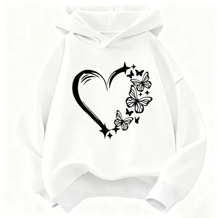 Graphic Casual Hoodies Love Heart with Butterfly Design Children's Sweatshirt Cute Hoody for Boys Girls Autumn Spring