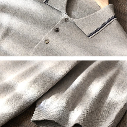 85% Silk + 15% Cashmere Men's T-shirt Casual Solid Color Knitted Pullover Short Sleeved Polo Neck Tees Basic Tops