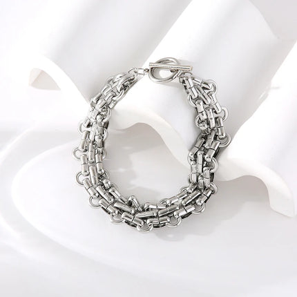 EILIECK 316L Stainless Steel Silver Color Cuban Chain Statement Necklace Bracelet Set Charm Fashion Women Waterproof Jewelry Set