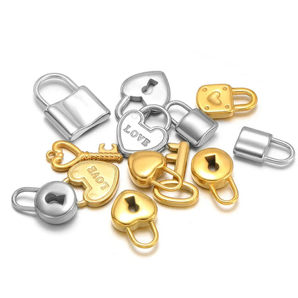 5pcs Gold Plated Stainless Steel Heart Lock Pendants Key Series Love Charms DIY Jewelry Making Necklace Bracelet Fittings Bulk