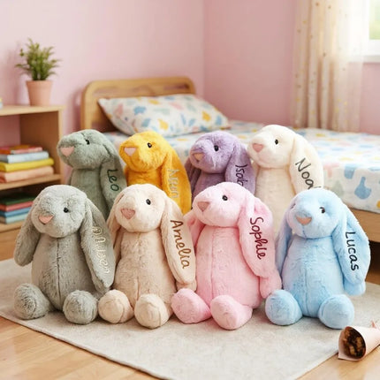 Personalized Cute Plush Bunny Super Soft Custom Stuffed Animal with Embroidered Name on Ear Ideal for Birthday Kid Children Gift