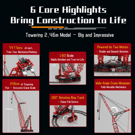 7477PCS Rail Crane 1:80 Building Blocks Set, Desktop Ornament, Assembly Toy, Construction Machinery Enthusiast Birthday Gift