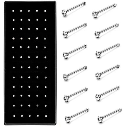 Fashion Crystal Stainless Steel Nose Stud Piercing for Women Hypoallergenic 1.8mm Nose Ring Straight/L/Screw Shaped Body Jewelry