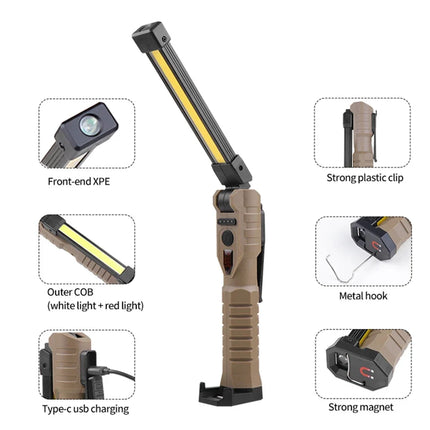 Folding COB Work Light LED Flashlight with Built-in Battery Lamp Torch Emergency Car repair Lamp Red SOS Strobe Camping lantern