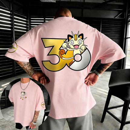 2026 Pokémon 30th Anniversary Meowth Printed T-shirt Summer New Men's and Women's Loose Casual Hip Hop Trendy Short Sleeve Top