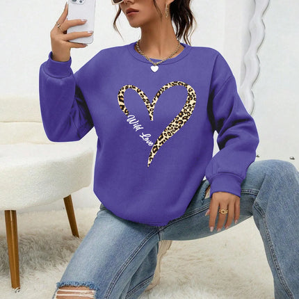 Leopard Wild Heart Pattern Print Female Sweatshirt Street Fur-Liner Pullovers Hipster Clothing All-Match Crewneck Tracksuit