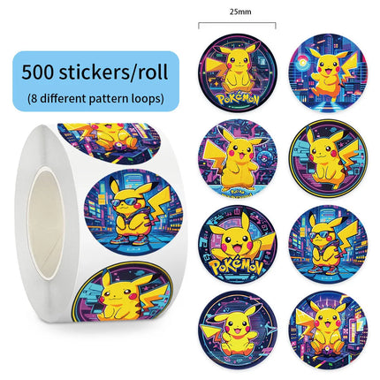 500 Pcs Pikachu Roll Stickers Pokemon DIY Cartoon Style Waterproof Reward Labels for Gift Sealing Laptop Water Bottle Decor