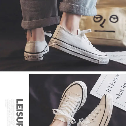 Flat Bottom Canvas Shoes Women's Versatile Low Cut Rubber Sole Pure Color Adult Slip-On Fashion Trendy White Sneakers