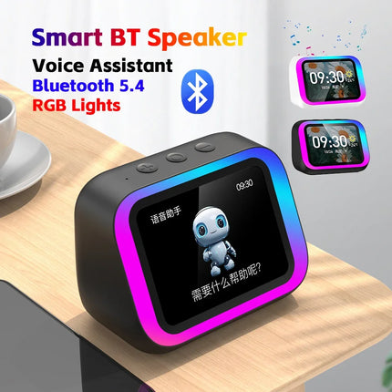 Smart Speaker Voice Assistant Home Speaker Alarm Clock with RGB Lights for Bedroom Living Room