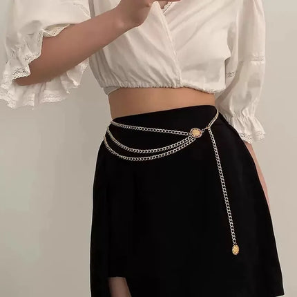 2025 Punk Hip Hop Style All-match Waist Chain Moon Vintage Metal Womans Belt for Dress Vintage High Waist Chain Belt for Women