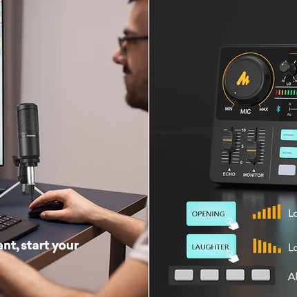 MaonoCaster AM200-S1 Audio Interface Podcast Studio Sound Card Kit with Microphone for Live Streaming Recording Youtube PC\Phone