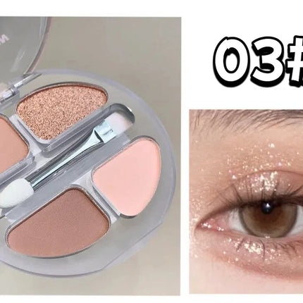 4 Colors Shimmer Matte Eyeshadow Palette Nude Rose Pink Glitter Pigment Eye Shadow Lasting Waterproof Makeup Palette with Brush