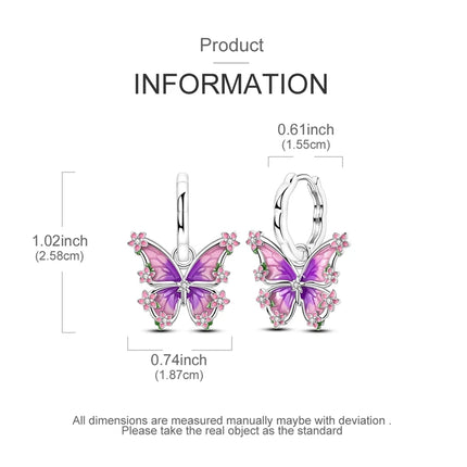 925 Sterling Silver Purple Series Feather Butterfly Dream Catcher Firefly Zircon Earrings for Women Luxury Jewelry Wedding Gift