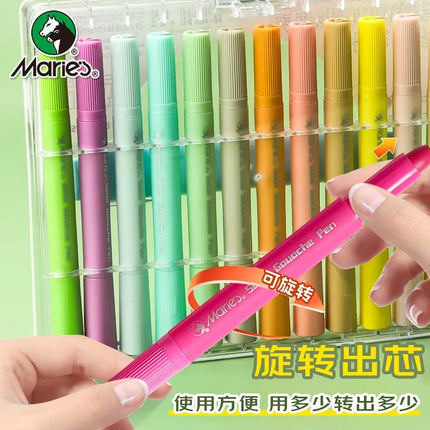 Marie's Solid Watercolor Crayons 12 Colors, Washable Soft Pastel Sticks, Macaron Colors, Water-Soluble Non-Dirty Hands Art Tools