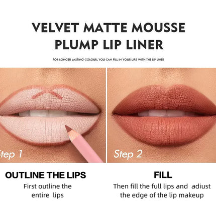 12 Color Nude Matte Lipstick Pencil Long-lasting Waterproof Lip Pencil High Pigmented Lip Liner Lip Makeup Tool