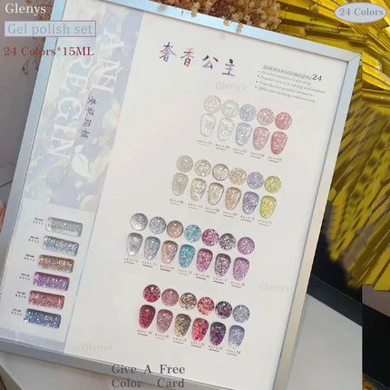 Glenys 24 color luxury fragrance princess nail polish gel net red popular immersion gel ultraviolet LED nail art varnish set