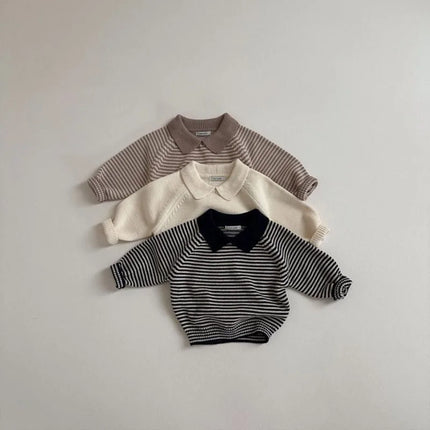2026 Spring Children Sweatshirt 1-6Y Turn Down Collar Kids Cardigan Classic Striped Boys Jacket Sweaters Girls Knit Pullover
