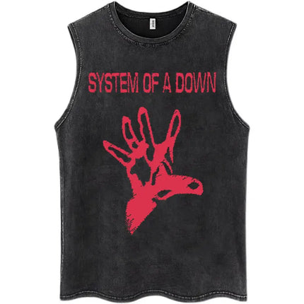 Washed Rock Band System of A Down Mezmerize Tank Tops Men's Retro Hip Hop Gothic Sleeveless T-shirt Oversized Cotton Vests Gifts