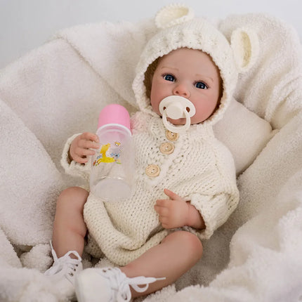 Reborn Doll Clothes Jumpsuits Baby Girl Pink Knitted Sweater Hat Clothing Outfit for 45-50cm Like Real Newborn Dolls Accessories