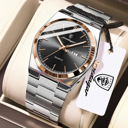 POEDAGAR Exquisite Business Men's Watch Stainless Steel Waterproof Luminous Man Wristwatch Date Week Classic Men's Quartz Watches