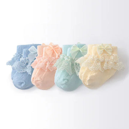Lawadka 4Pairs/lot Newborn Baby Socks For Girls Cotton Lace Infant Girls Sock Princess Bow Toddler Baby Girls Socks Spring 0-24M